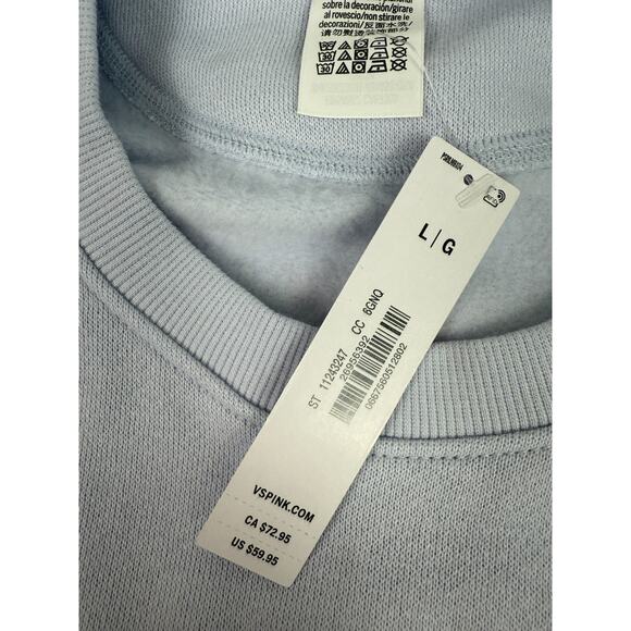 Victoria's Secret PINK Ivy Fleece Classic Crew Neck Blue Sweatshirt  Size L - Picture 8 of 10